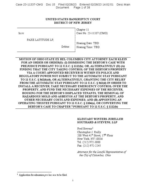 Columbus Files Motion To Dismiss Bankruptcy Claim by Latitude Five25 ...