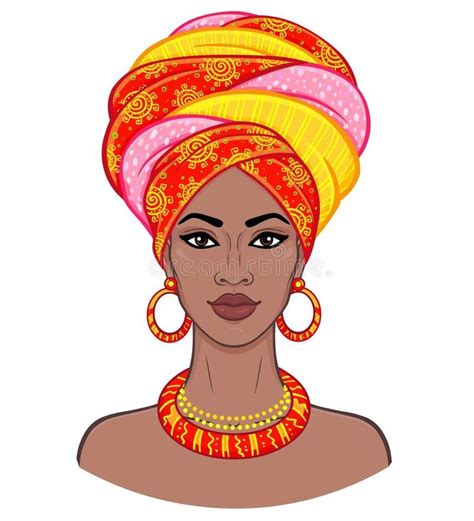 Beleza Africana Retrato Da Animação Da Mulher Negra Nova Em Um Turbante African Drawings