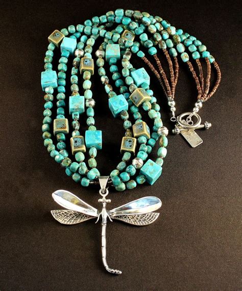 Sterling Silver Dragonfly Pendant With Strands Of Turquoise Kingman