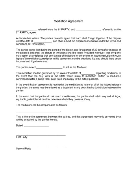 Fillable Online Mediation Agreement Fax Email Print Pdffiller