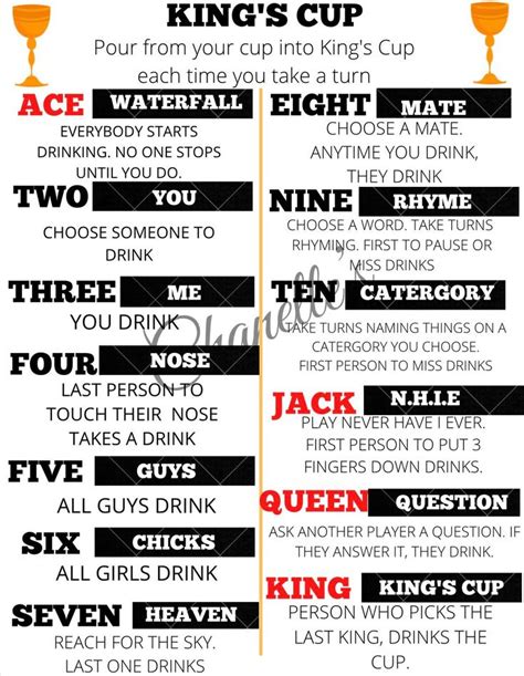 King's Cup Official Rules Digital Download - Etsy New Zealand | King ...