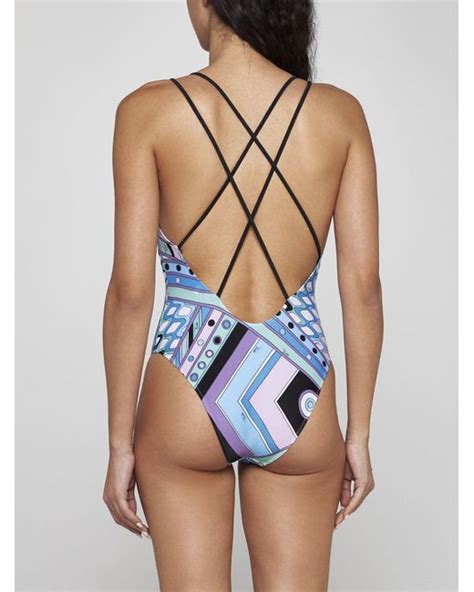 Emilio Pucci Very Vivara Print Swimsuit In Blue Lyst