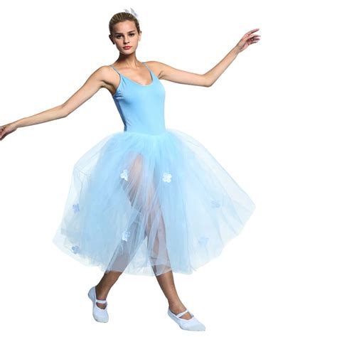 Sky Blue Long Ballet Dresses Women S Performance Tulle Spandex