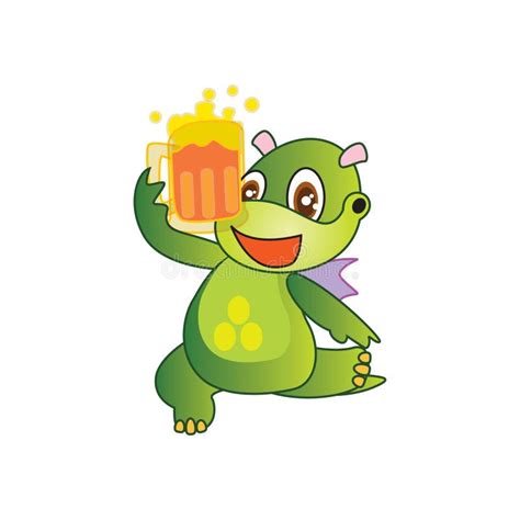 Dragon With Chilled Beer Glass Vector Illustration Decorative Design