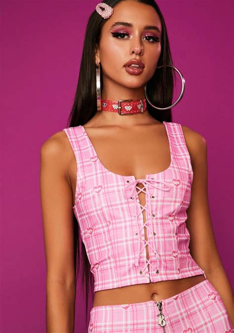 Dolls Kill X Bratz Plaid Lace Up Corset Crop Top