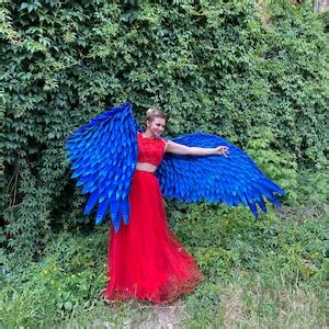 Angel Wings Costume Blue Cosplay for Photo Shoot, Extra Large Costume Blue Bird Phoenix Dance ...