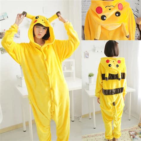 Unisex Adult Pikachu Pajamas Flannel Cartoon Cute Pyjama Sleepwear