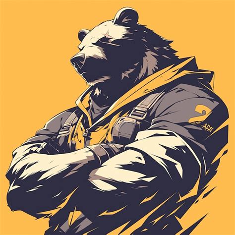 Огромный медведь-солдат в стиле мультфильмов | Премиум векторы