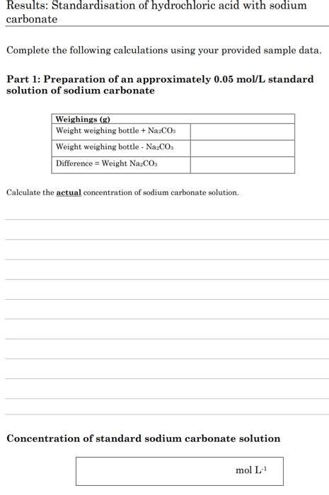 Solved Results Standardisation Of Hydrochloric Acid With Chegg