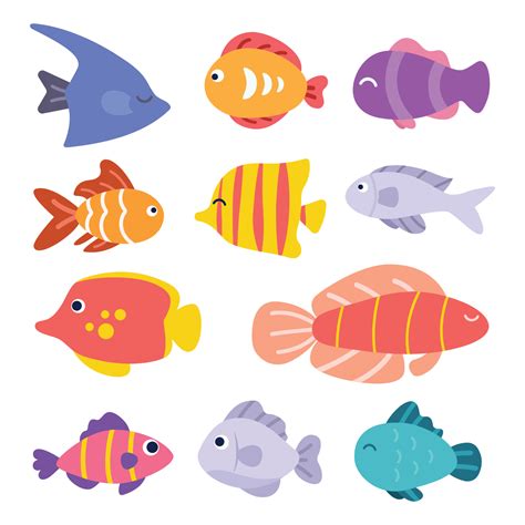 Cartoon Cute Tropical Ocean Fishes Sea Fish Vector Illustration