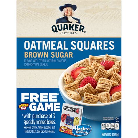 Quaker Oatmeal Squares Brown Sugar Flavor Crunchy Oat Cereal