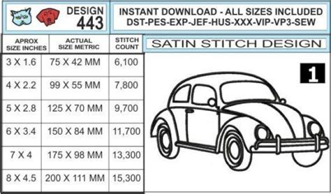 Vw Beetle Embroidery Design ⋆ 6 Sizes Included ⋆ Blu Cat Red Dog