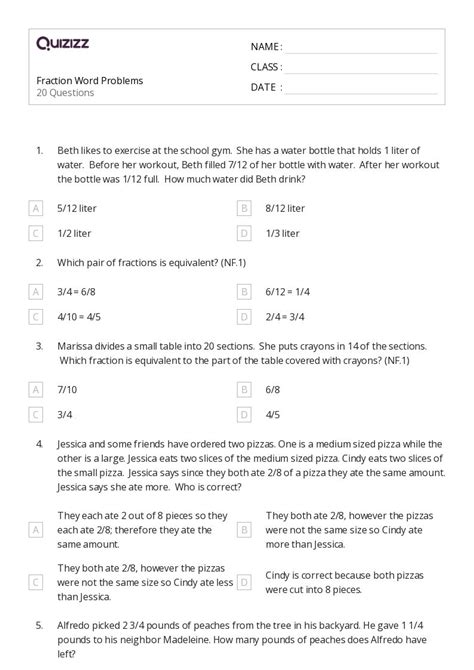 50 Fraction Word Problems Worksheets For 4th Grade On Quizizz Free And Printable