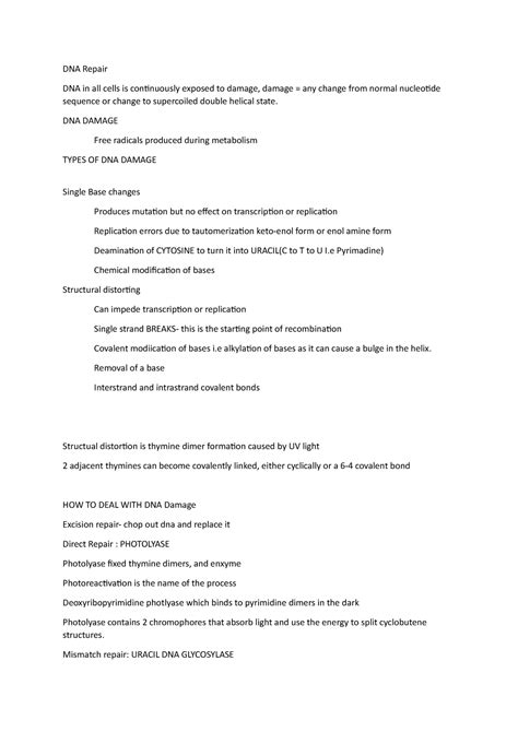 Molecular Cell Biology Lecture 2 DNA Repair DNA In All Cells Is