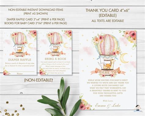 Hot Air Balloon Baby Shower Invitation Bundle Set Diaper Raffle Bring A Book Thank You
