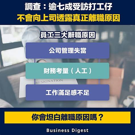 【人才流失】調查：逾七成受訪打工仔不會向上司透露真正離職原因 Survey Suggests Over 70 Of Employees