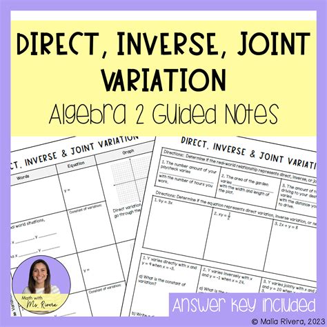 Direct Inverse And Joint Variation Guided Notes For Algebra