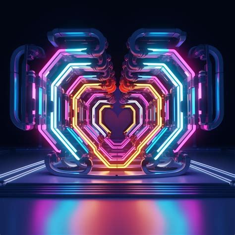 Premium AI Image | A heart shaped neon light sculpture on a black ...