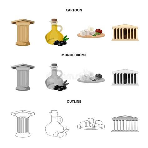 Greece Country Tradition Landmark Greece Set Collection Icons In