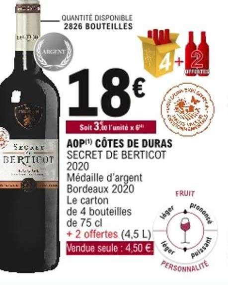 Promo Aop Côtes De Duras Secret De Berticot 2020 chez E Leclerc