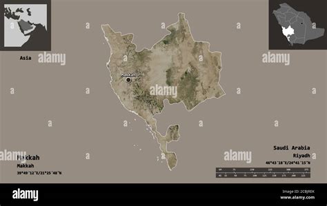 Shape of Makkah, region of Saudi Arabia, and its capital. Distance ...