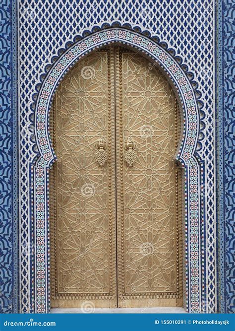 Door of Old Palace in African City of Fez in Morocco - Vertical Stock