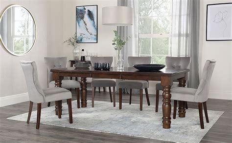 Hampshire Extending Dining Table And 8 Bewley Chairs Dark Solid Hardwood Grey Classic Velvet