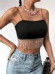 SHEIN BAE Rhinestone Fringe Trim Crop Cami Top SHEIN USA