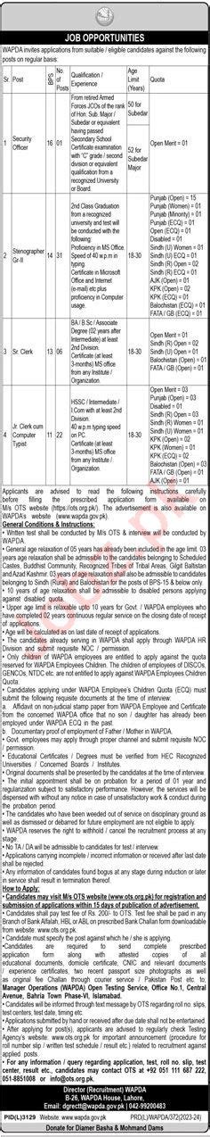 Jobs Announcement At Water And Power Development Authority Job