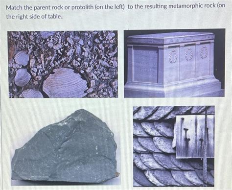 Solved Match the parent rock or protolith (on the left) to | Chegg.com