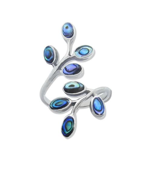 Silver Multi Leafs Ring With Abalone Paua Shell Fashion Thailand