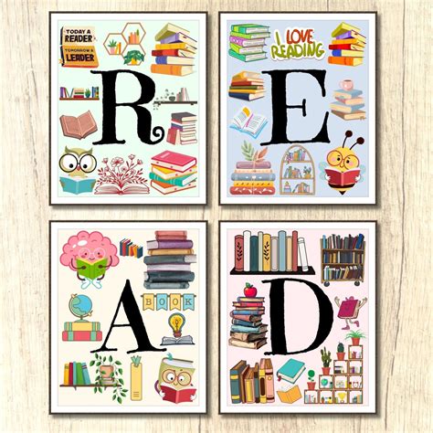 Reading Posters Classroom Decor School Library Sign Reading Classroom Poster Set Playroom ...