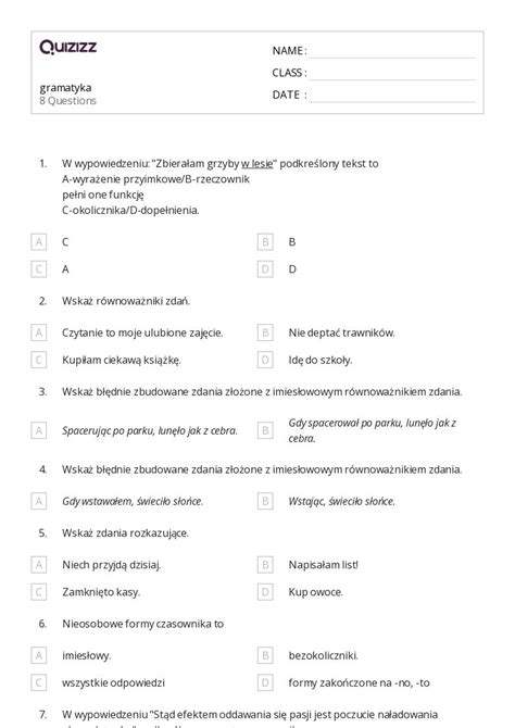 Ponad Gramatyka I Ortografia Arkuszy Roboczych Dla Klasa W Quizizz