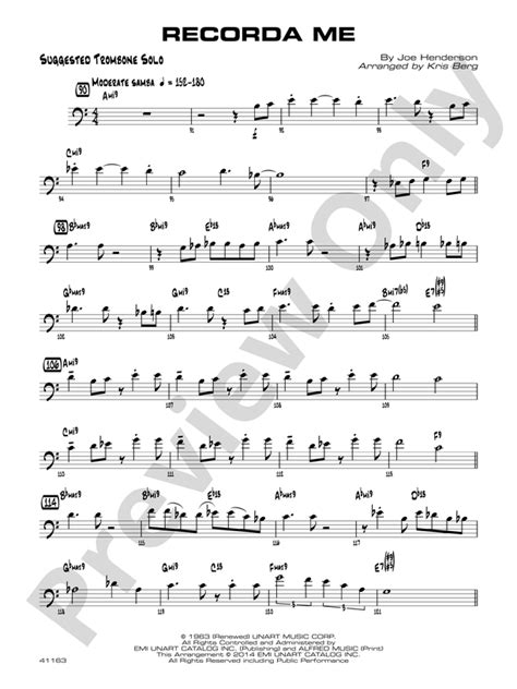 Recorda me: Suggested Trombone Solo: Suggested Trombone Solo Part - Digital Sheet Music Download