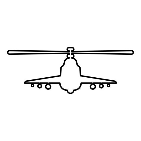 Combat Helicopter Attack Military Concept View Front Contour Outline Line Icon Black Color