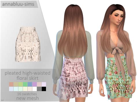 The Sims Resource Annabluu S Pleated High Waisted Floral Skirt