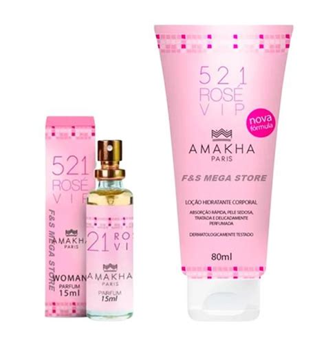 Kit Presente Feminino Perfume Hidratante 521 Vip Rose Amakha Amakha