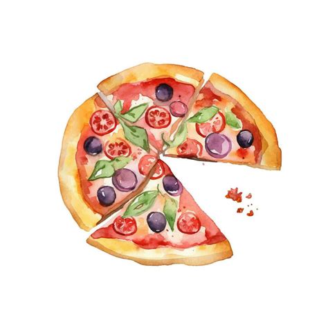 Hand Drawn Slice Of Pizza Watercolor Sketch Isolated On White