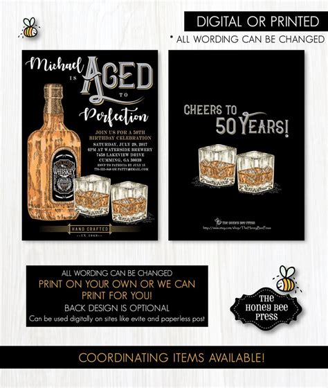 Whiskey Birthday Invitation For Men Aged To Perfection Etsy