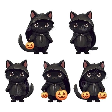 Cute Black Cat With Costume Halloween Character Collection Cat