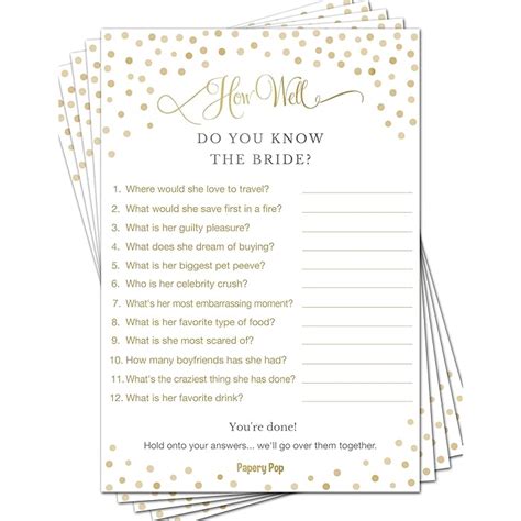 Buy How Well Do You Know The Bride Sheets Bridal Shower Games