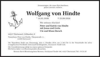 Traueranzeigen Von Wolfgang Von Hindte Sich Erinnern De