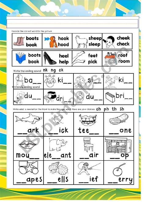 SH CH PH AND TH Plus Oo Ee Ck Nk Ng ESL Worksheet By Joannagrace2911