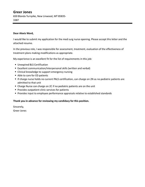 Med Surg Nurse Cover Letter Velvet Jobs