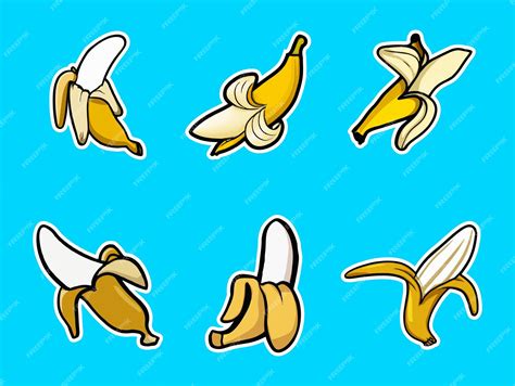 Premium Vector Banana Set Sticker Cartoon Style Banana Icon Set