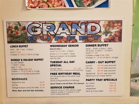 Menu at Grand Buffet restaurant, Redding