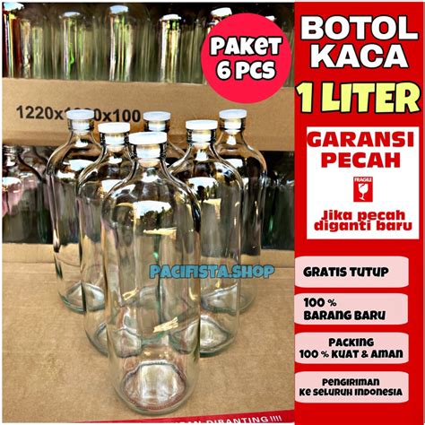 Jual BOTOL KACA 1 LITER Paket 6 Pcs Botol Bensin Botol Jamu Botol