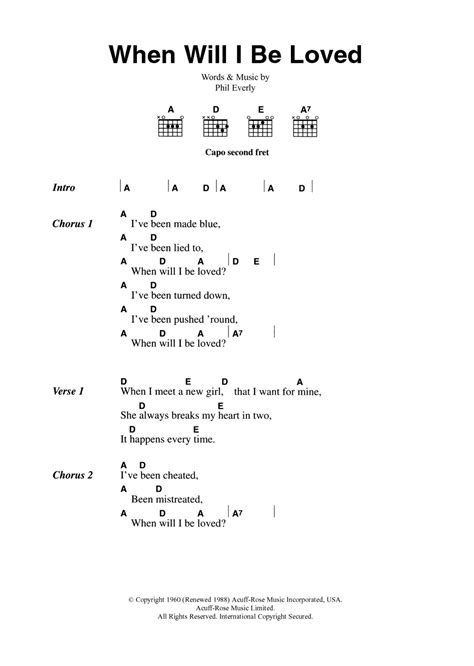 When Will I Be Loved? by The Everly Brothers - Guitar Chords/Lyrics ...