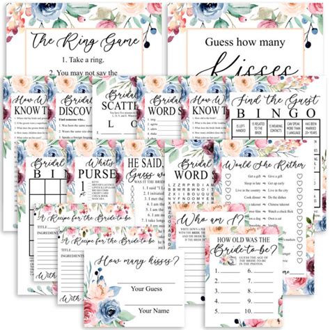 Printable Bridal Shower Games Bundle Dusty Blue Floral Personalized