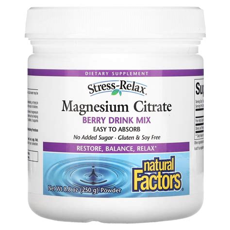 Natural Factors Stress Relax Magnesium Citrate Berry Drink Mix 8 8